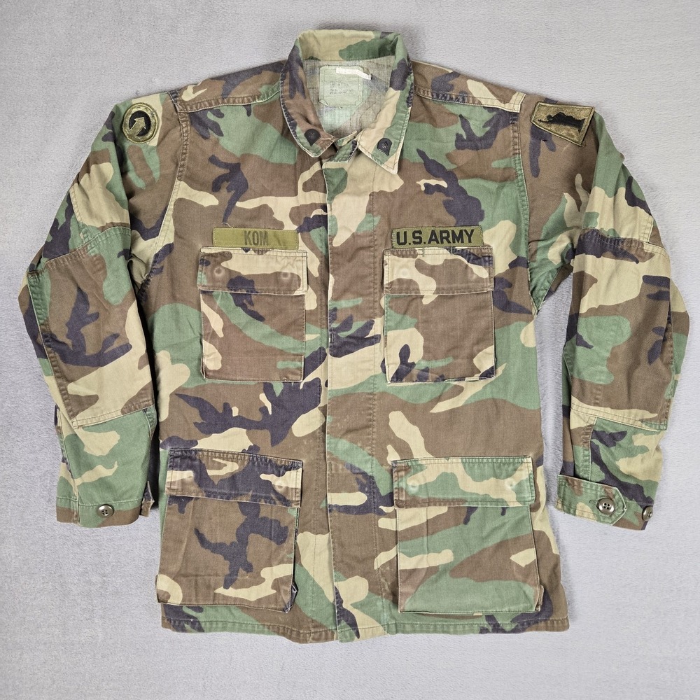 Us Army Coat Mens Medium Hot Weather Woodland Camouflage Combat Military Patches